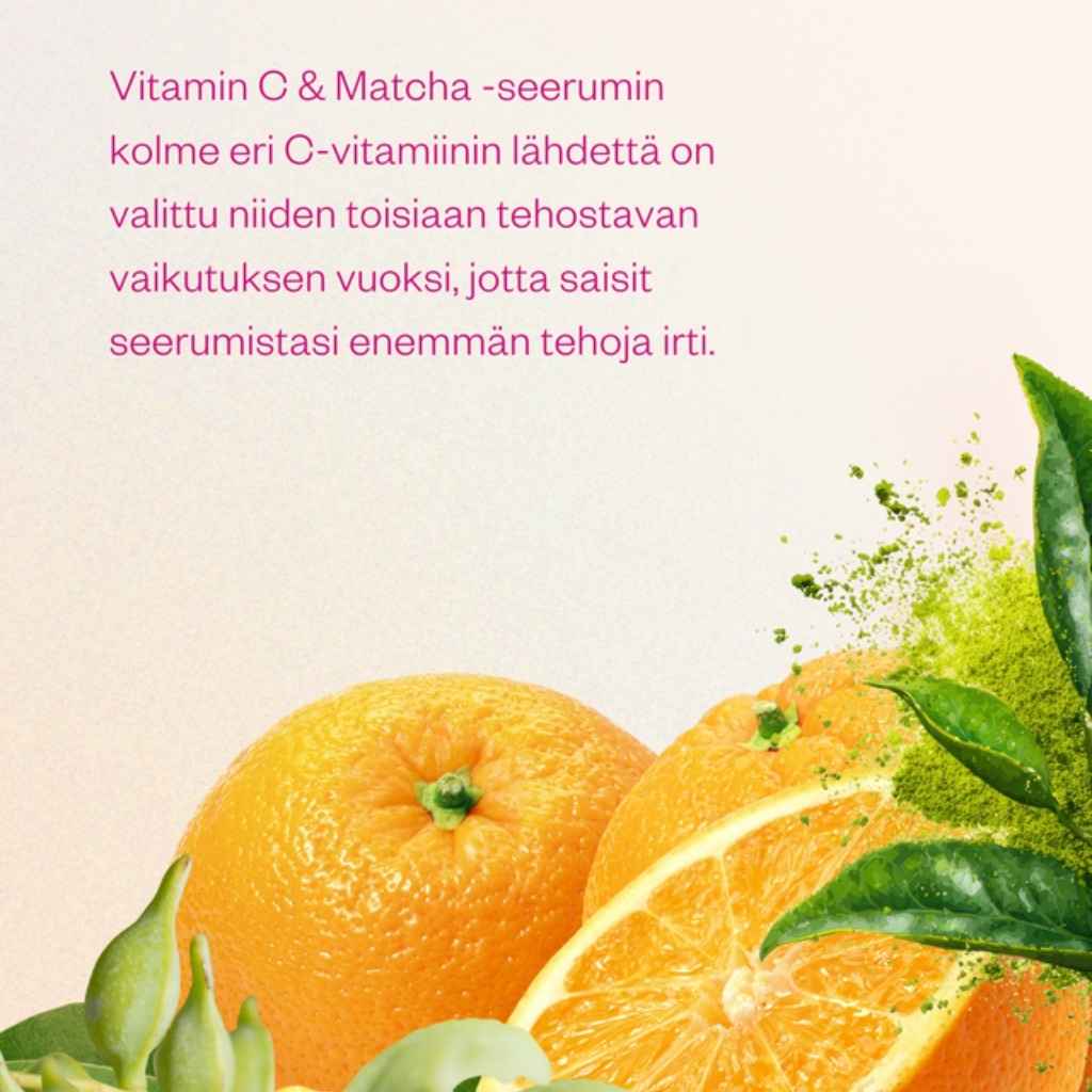 Flow Cosmetics Vitamin-C & Matcha C-vitamiiniseerumista saat kolme eri C-vitamiini lähdettä