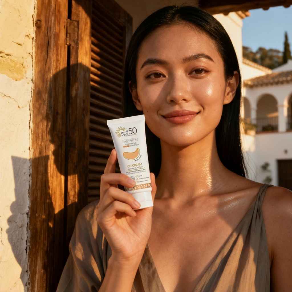 Dhyvana sävyttävä aurinkovoide kasvoille SPF 50, Amber Honey