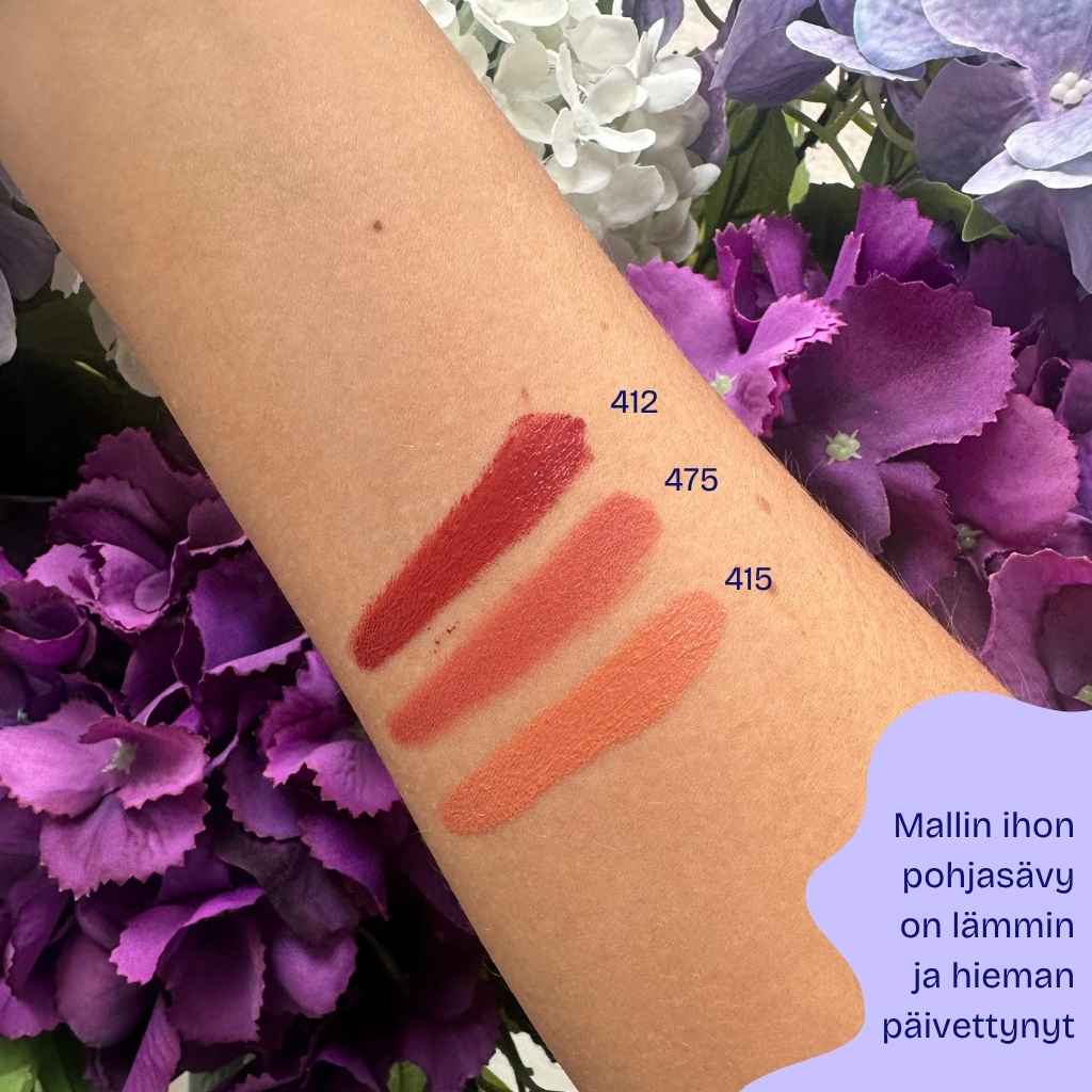 Punainen huulipuna Zao Cocoon Lipstick sävyt iholla